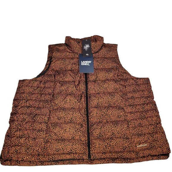 Lands End Puffer Vest Womens 3X (24-26W) 600 Down Leopard Water Resistant NEW - Picture 15 of 15